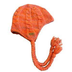Columbia Women's Winter Hat OS Orange Blue Cable Knit Tassels Winter Beanie